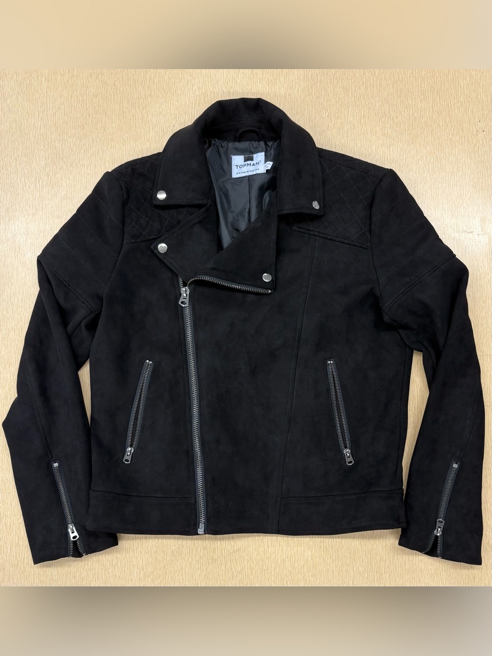 Topman faux suede black moto jacket
